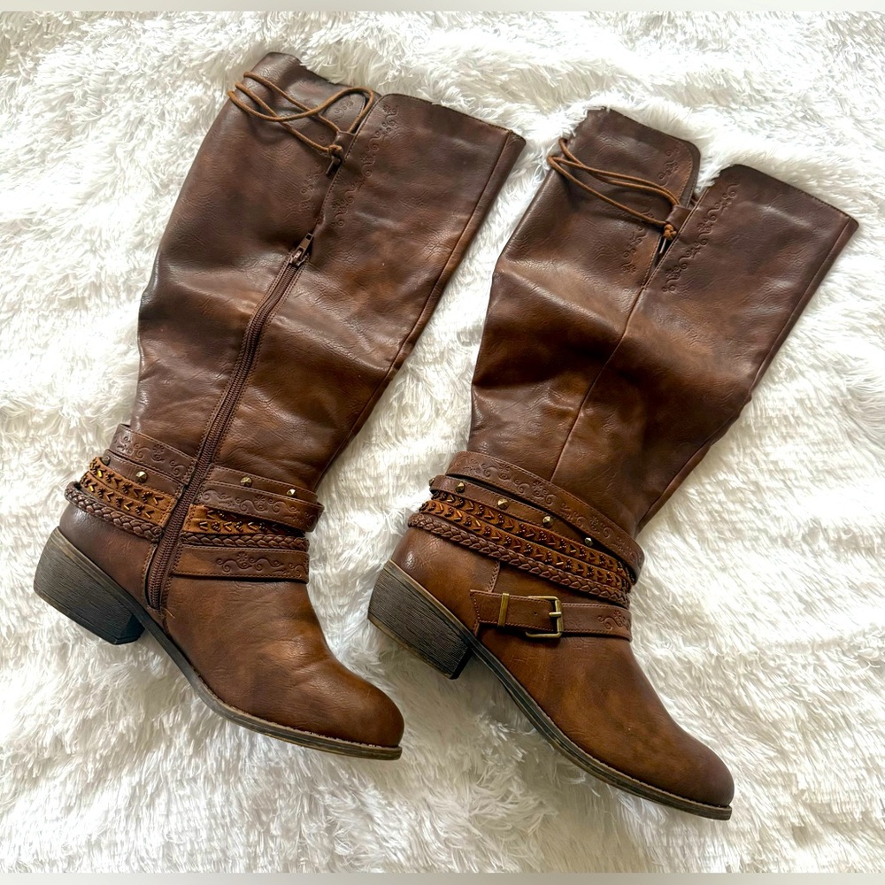 Brown Leather Knee-High Boots